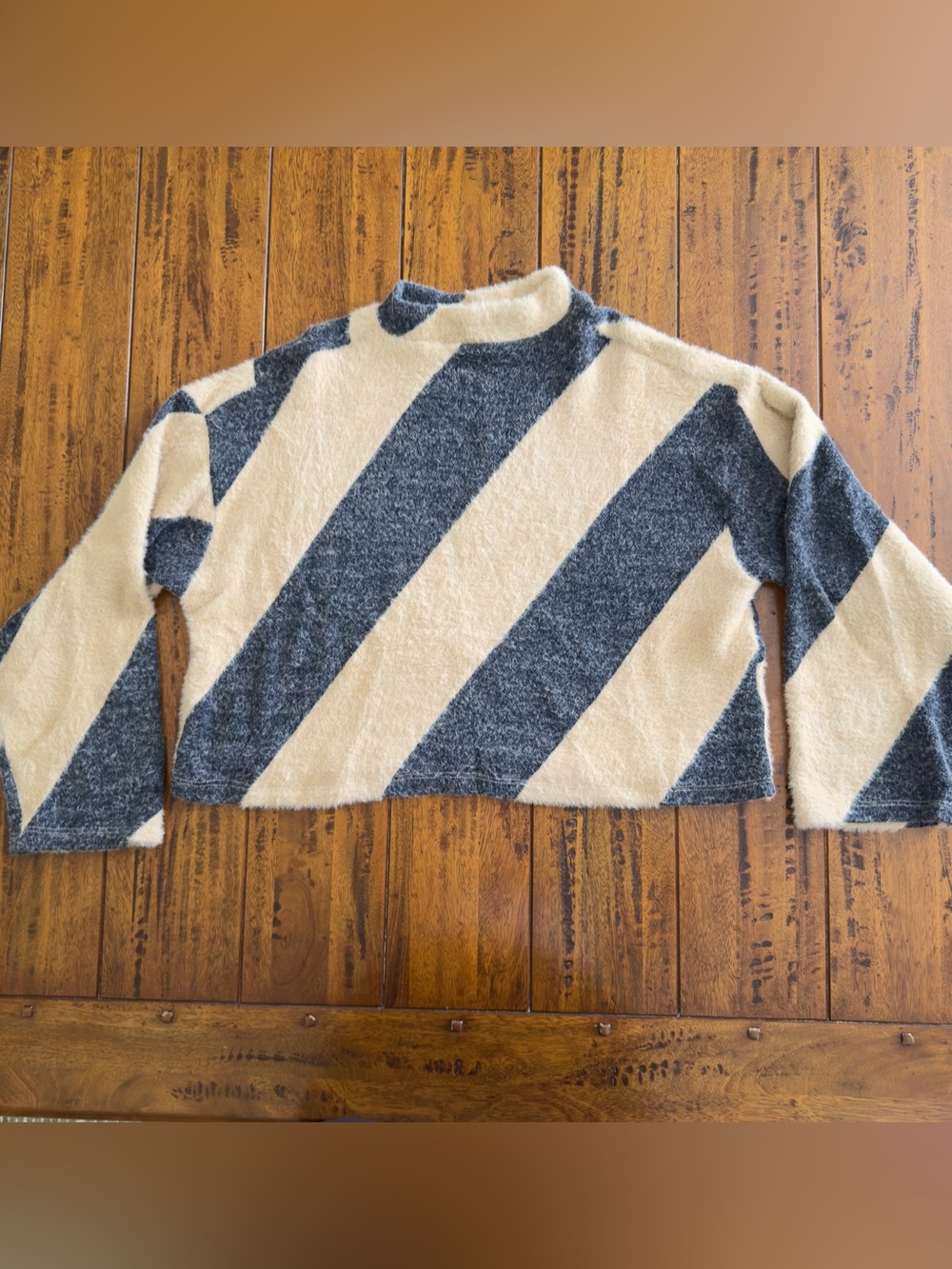 Maeve Anthropologie Striped Mock Neck Cozy Sweater - Cream & Charcoal Size Large - Picture 11 of 12